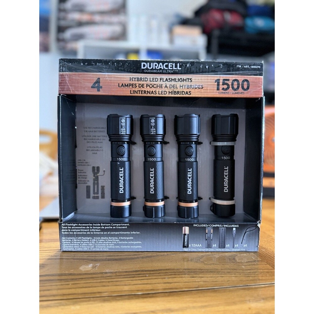 4 Duracell Durabeam Ultra Hybrid LED Flashlight 1500 Lumens Rechargeable OPEN BX